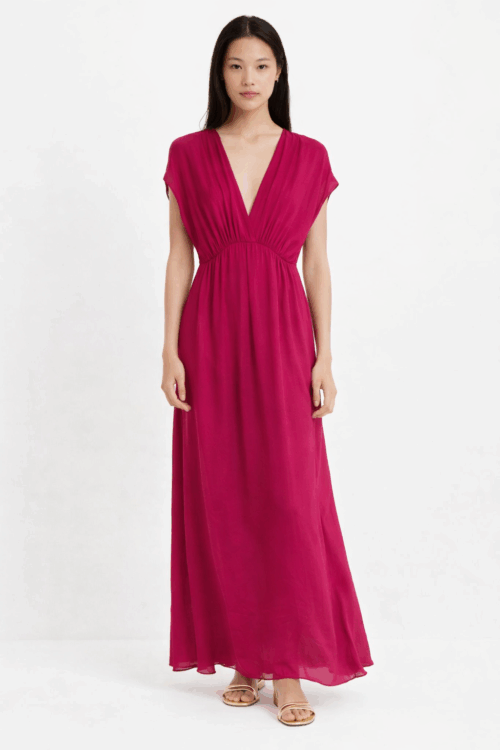 ABITO IN MISTO SETA CON SCOLLO A V E MANICHE AD ALETTA