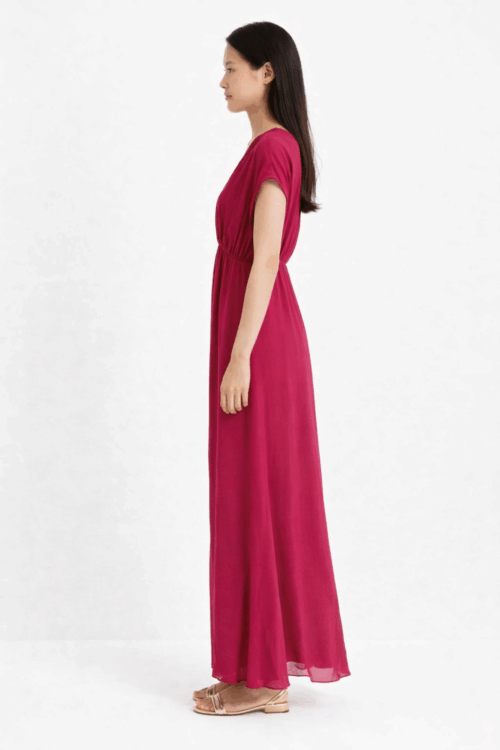 Alternative view of ABITO IN MISTO SETA CON SCOLLO A V E MANICHE AD ALETTA