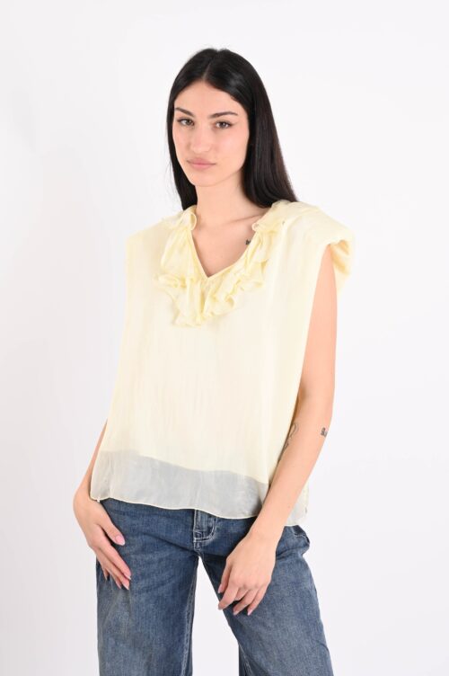 TOP CON VOLANT E SPALLINE IMBOTTITE IN MISTO SETA