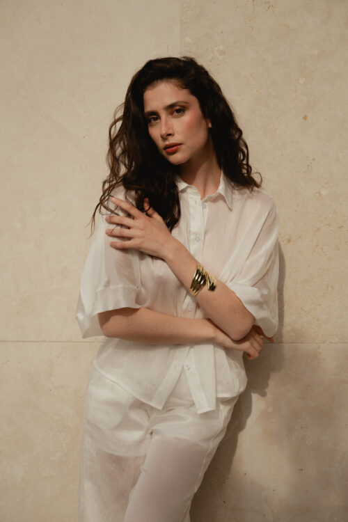 Alternative view of CAMICIA OVER IN TENCEL A MANICHE CORTE