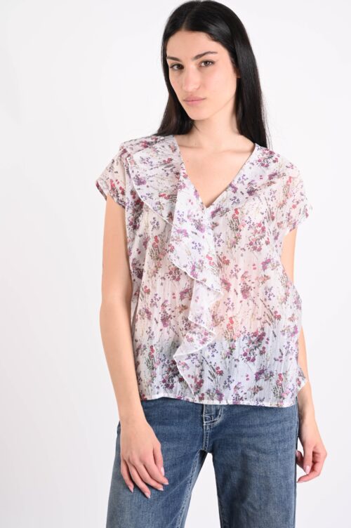 BLUSA CON VOLANT STAMPA FIORI