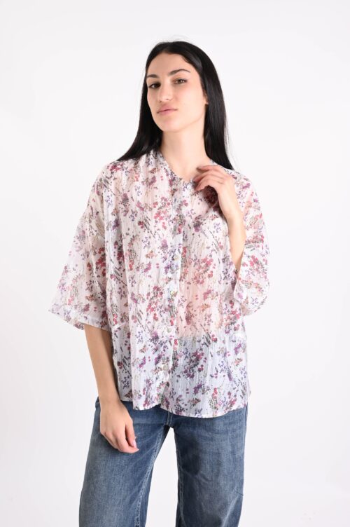 CAMICIA CON COLLO ALLA COREANA STAMPA FIORI