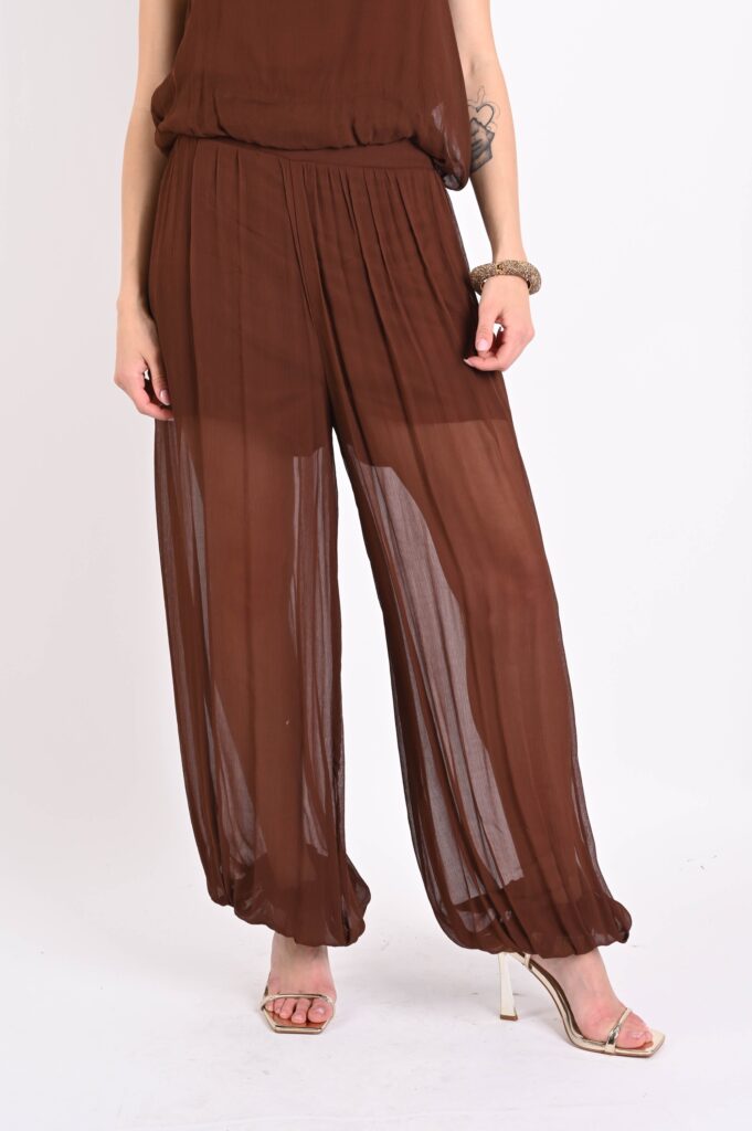 PANTALONI IN VISCOSA CON ELASTICI SUL FONDO 