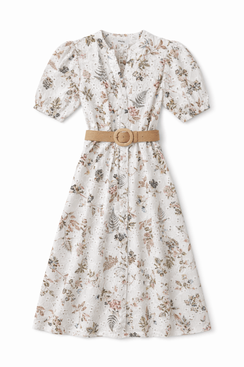 ABITO CHEMISIER IN SANGALLO CON STAMPA FLOREALE E CINTURA