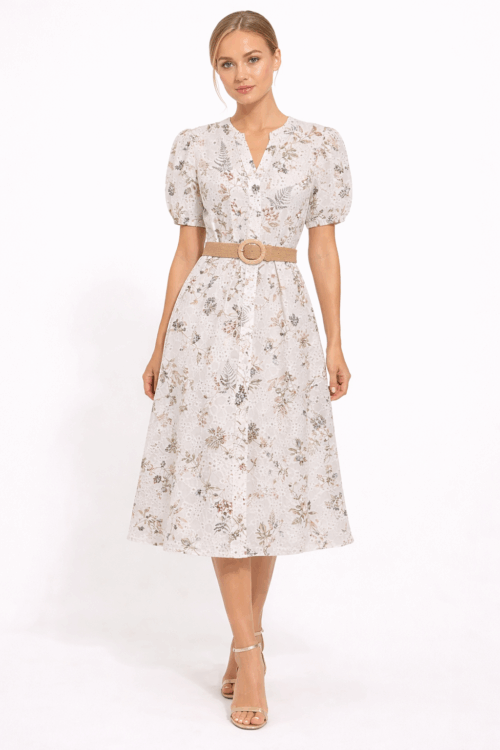 Alternative view of ABITO CHEMISIER IN SANGALLO CON STAMPA FLOREALE E CINTURA