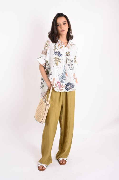 Alternative view of CAMICIA IN SANGALLO TAGLIO ASIMMETRICO CON STAMPA FLOREALE