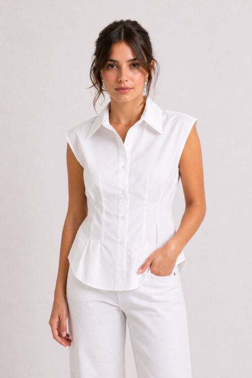 CAMICIA SENZA MANICHE CON PIEGHE