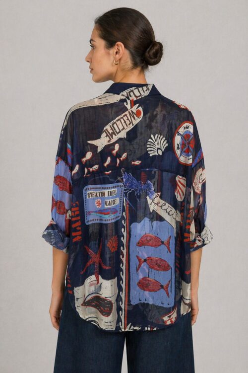 Alternative view of CAMICIA FANTASIA MARINA COLLETTO ALLA COREANA IN COTONE