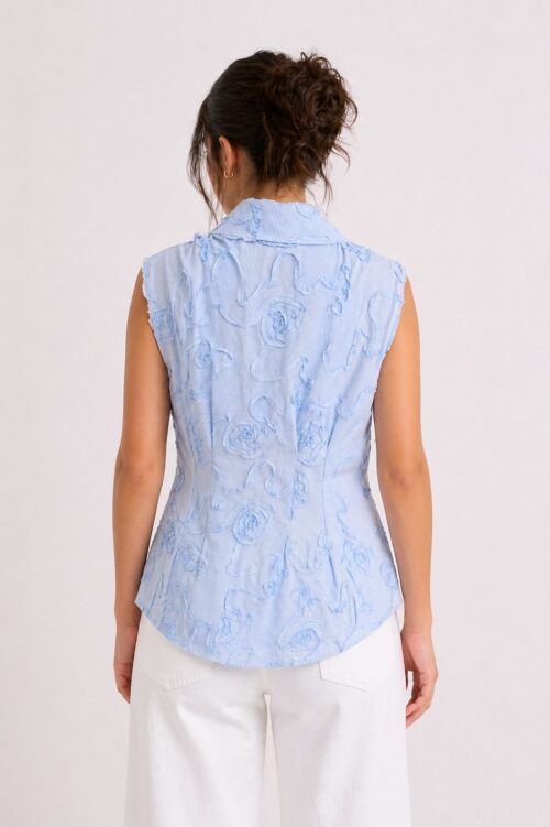 Alternative view of CAMICIA SENZA MANICHE A RIGHE CON PIEGHE