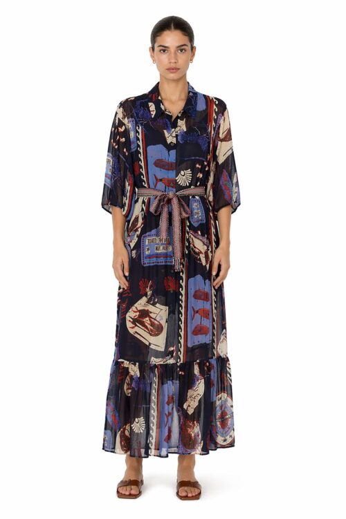 CHEMISIER FANTASIA MARINA CON CINTURA IN COTONE