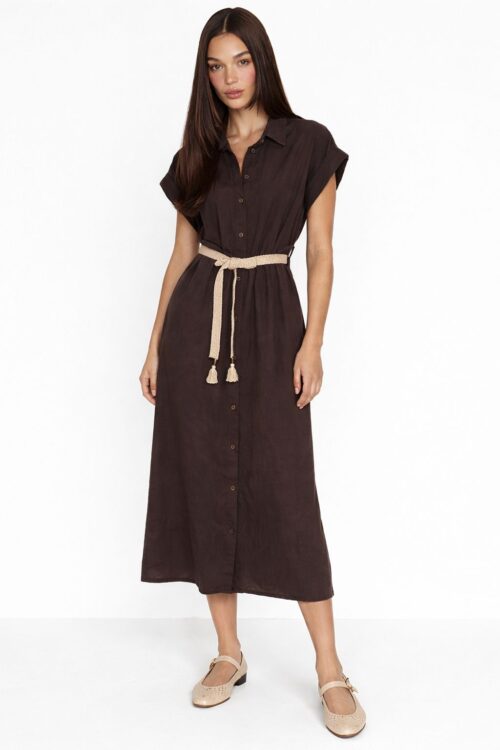 ABITO CHEMISIER A MANICHE CORTE CON CINTURA CON NAPPINE