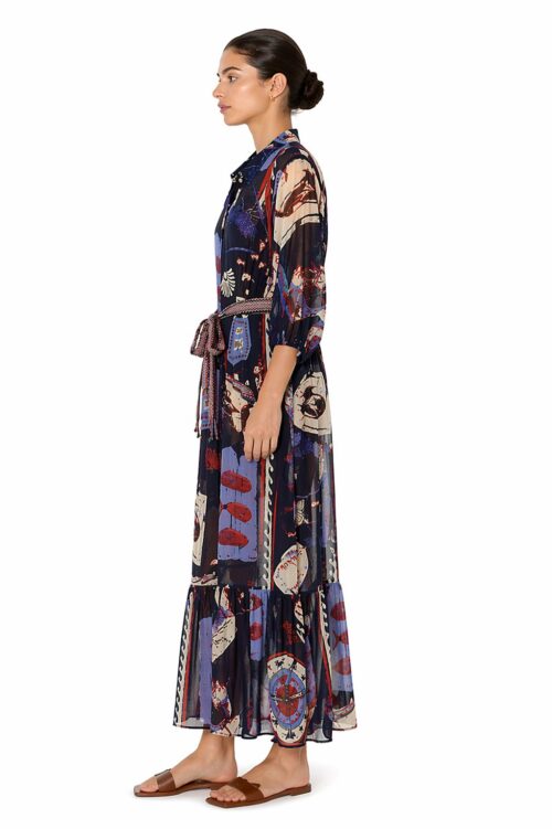 Alternative view of CHEMISIER FANTASIA MARINA CON CINTURA IN COTONE