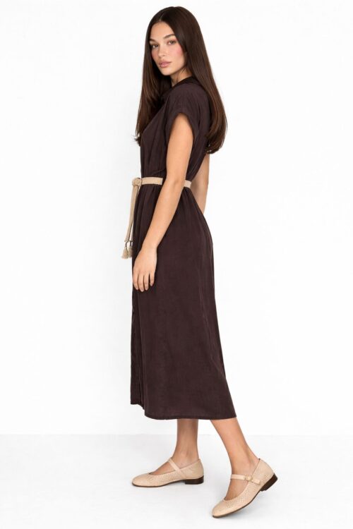 Alternative view of ABITO CHEMISIER A MANICHE CORTE CON CINTURA CON NAPPINE