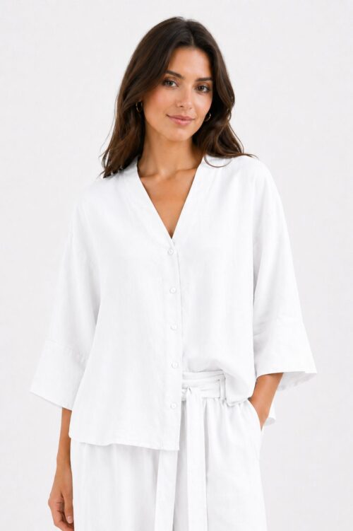 CAMICIA CON COLLO ALLA COREANA IN MISTO LINO