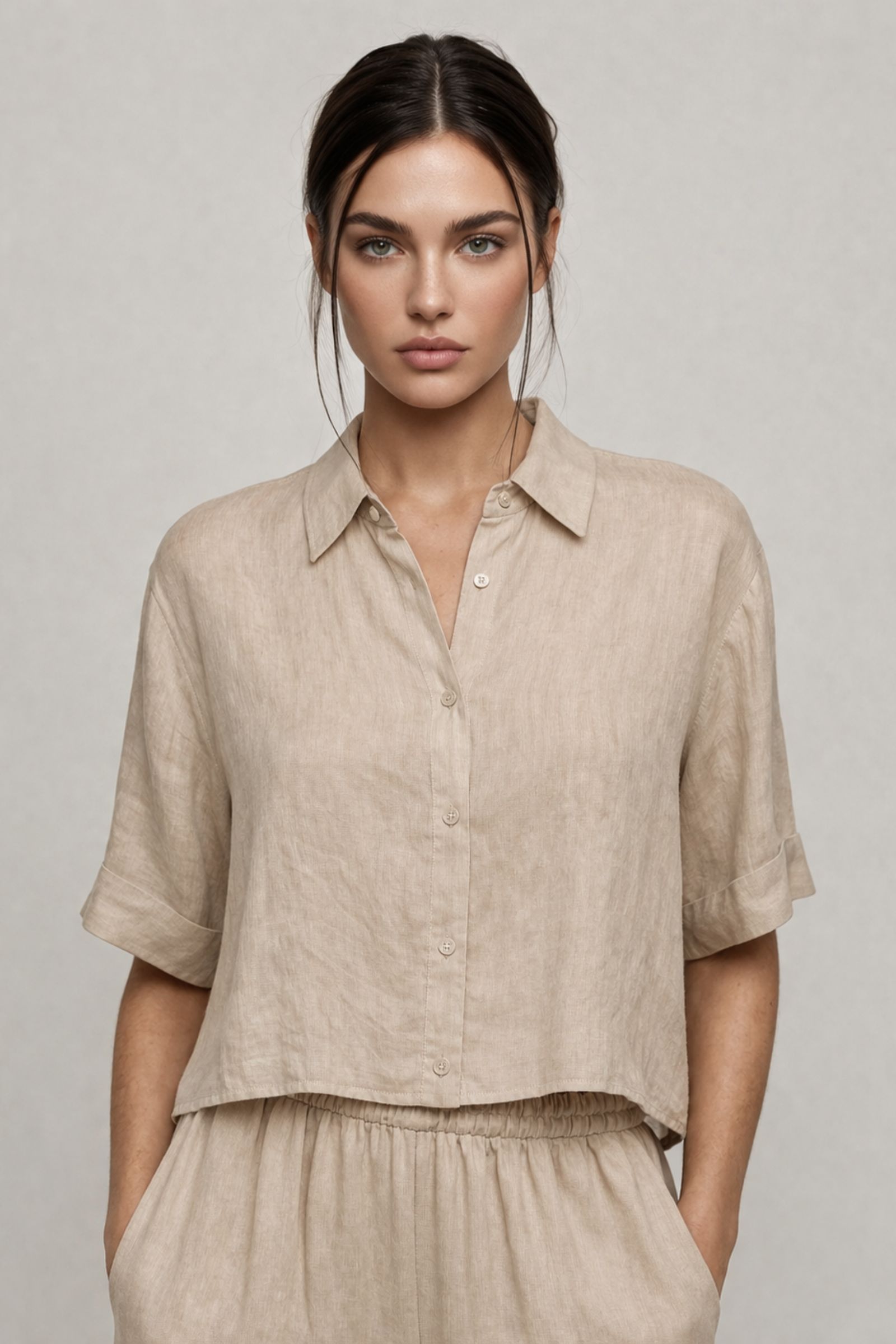 CAMICIA OVER IN TENCEL A MANICHE CORTE
