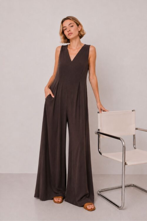 TUTA LUNGA IN TENCEL SCOLLO A V