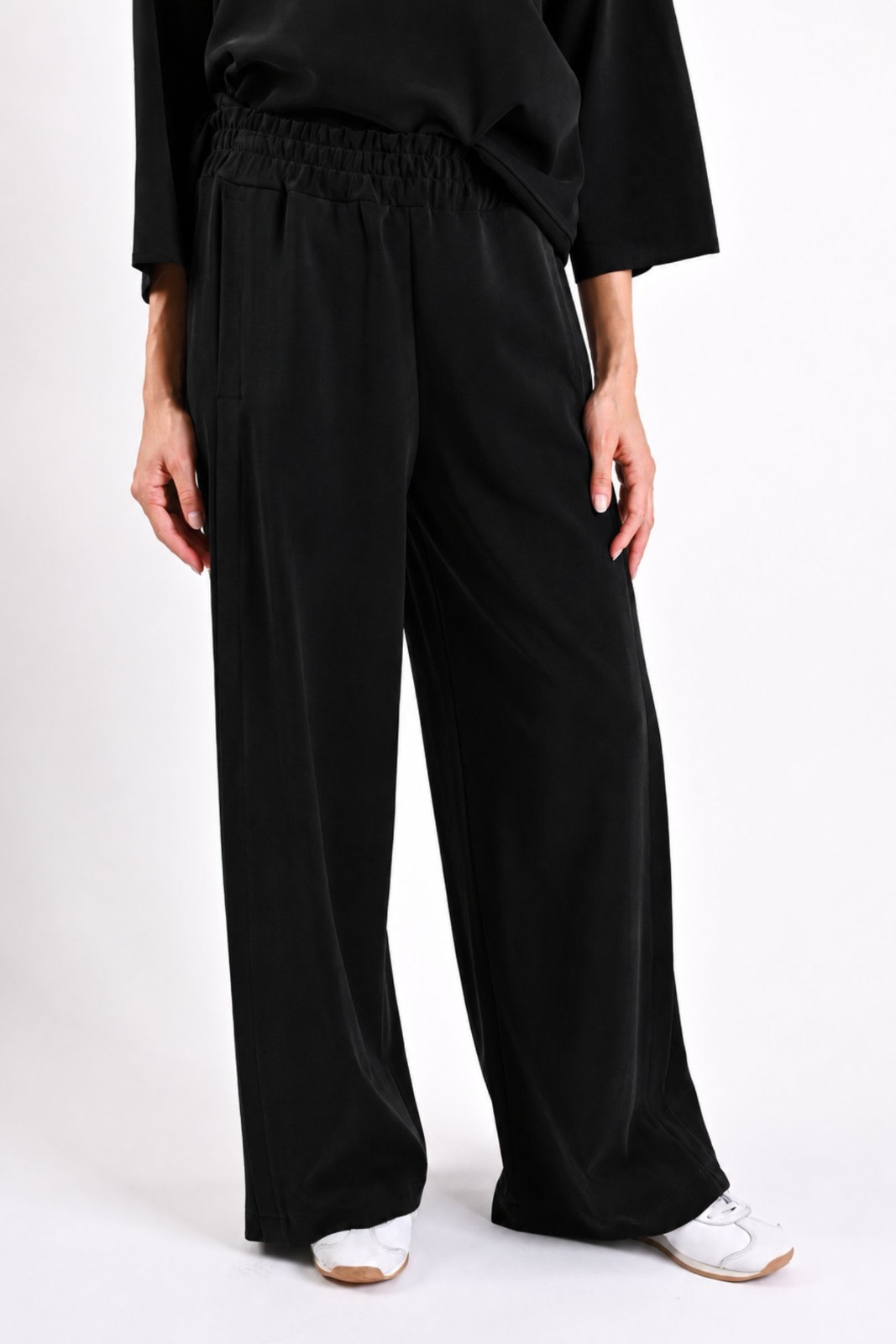 11 PANTALONE PALAZZO MORBIDO CON VITA ELASTICIZZATA - Nero, S