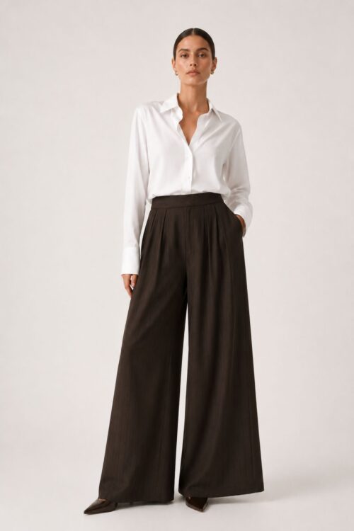 PANTALONI PALAZZO GESSATI A VITA ALTA