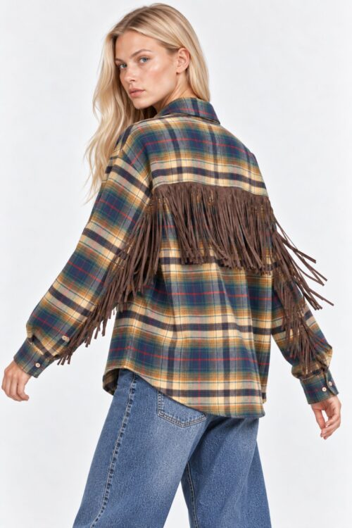 CAMICIA IN FLANELLA A QUADRI CON FRANGE