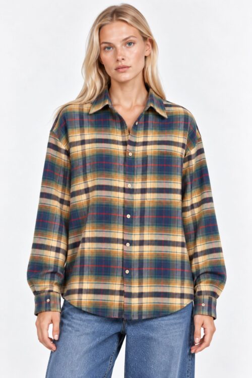 Alternative view of CAMICIA IN FLANELLA A QUADRI CON FRANGE
