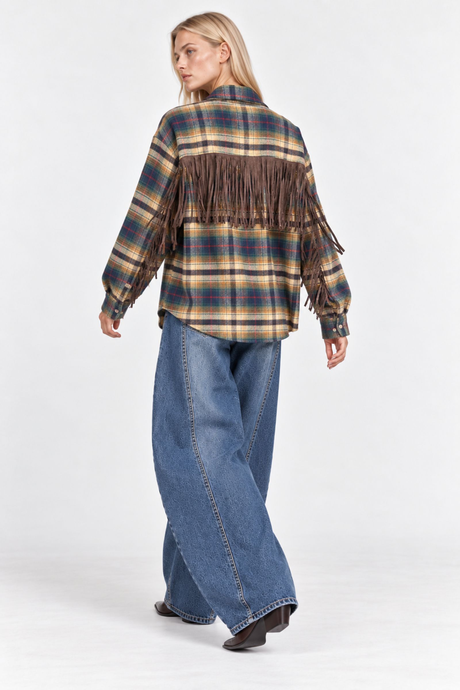 CAMICIA IN FLANELLA A QUADRI CON FRANGE - immagine 4