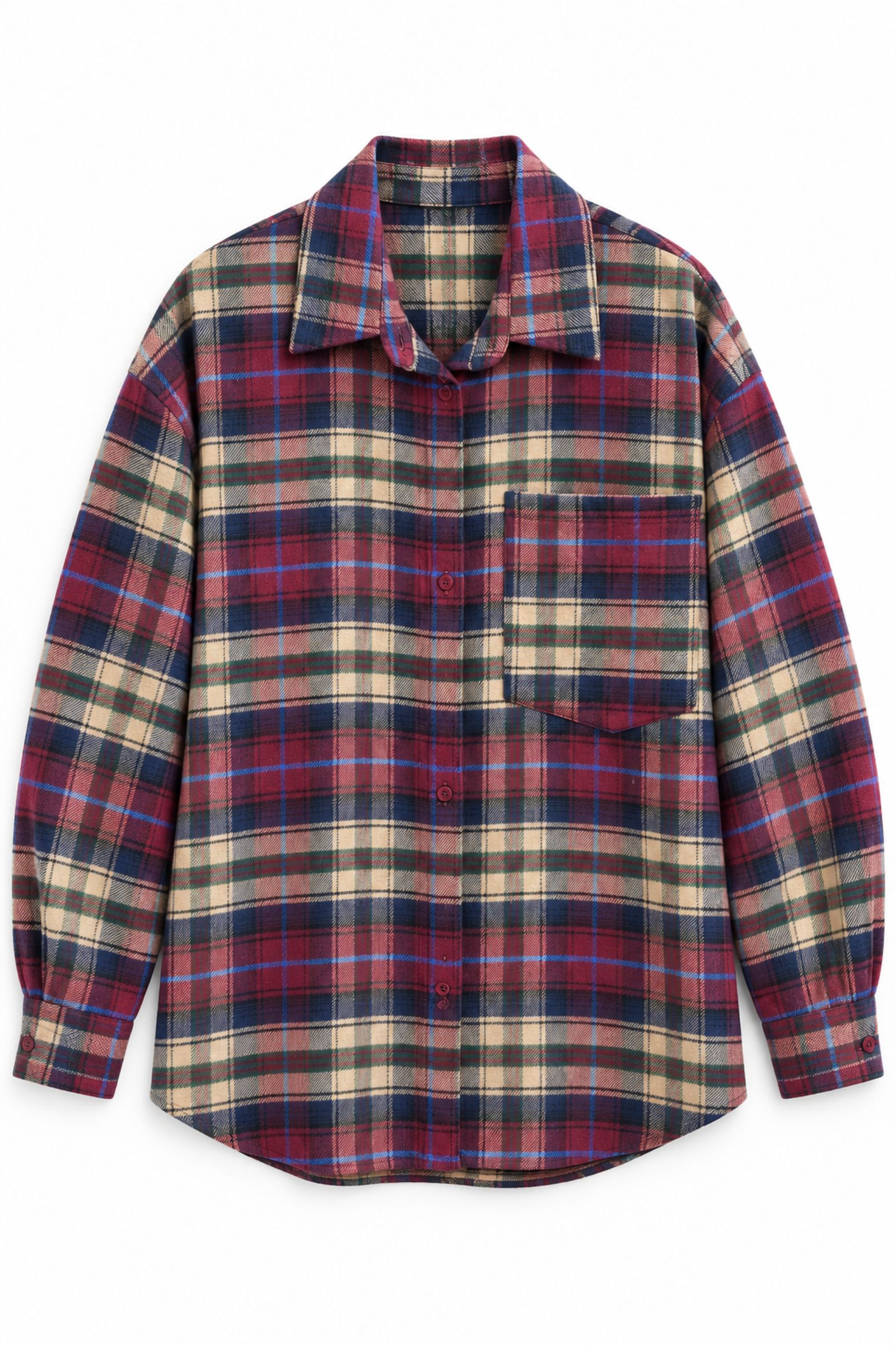 18 CAMICIA IN FLANELLA A QUADRI CON FRANGE - Bordeaux, TU