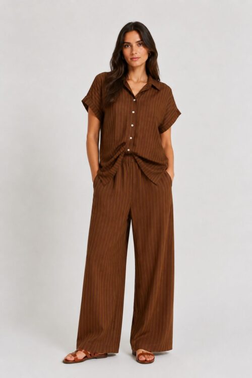 PANTALONI A RIGHE DRITTI CON ELASTICO IN VITA