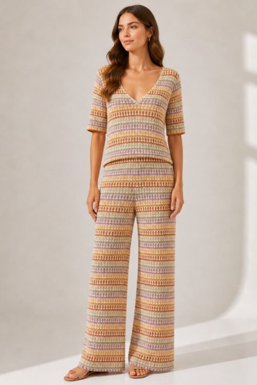PANTALONE IN MAGLIA TRAFORATA FANTASIA