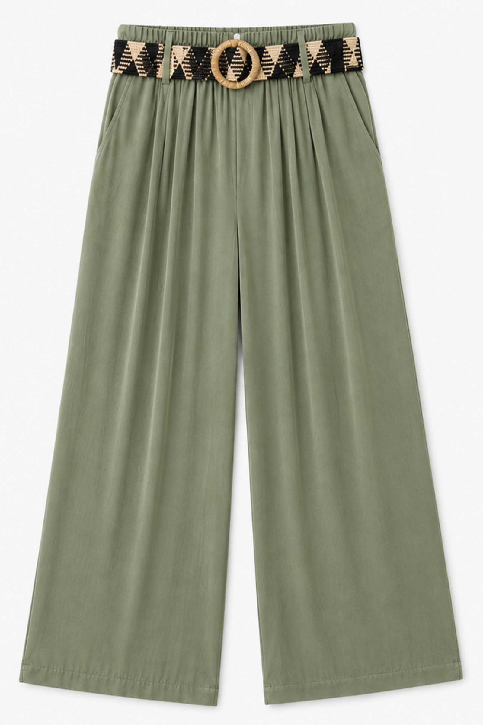 334 PANTALONI IN VISCOSA CON CINTURA - Militare, TU