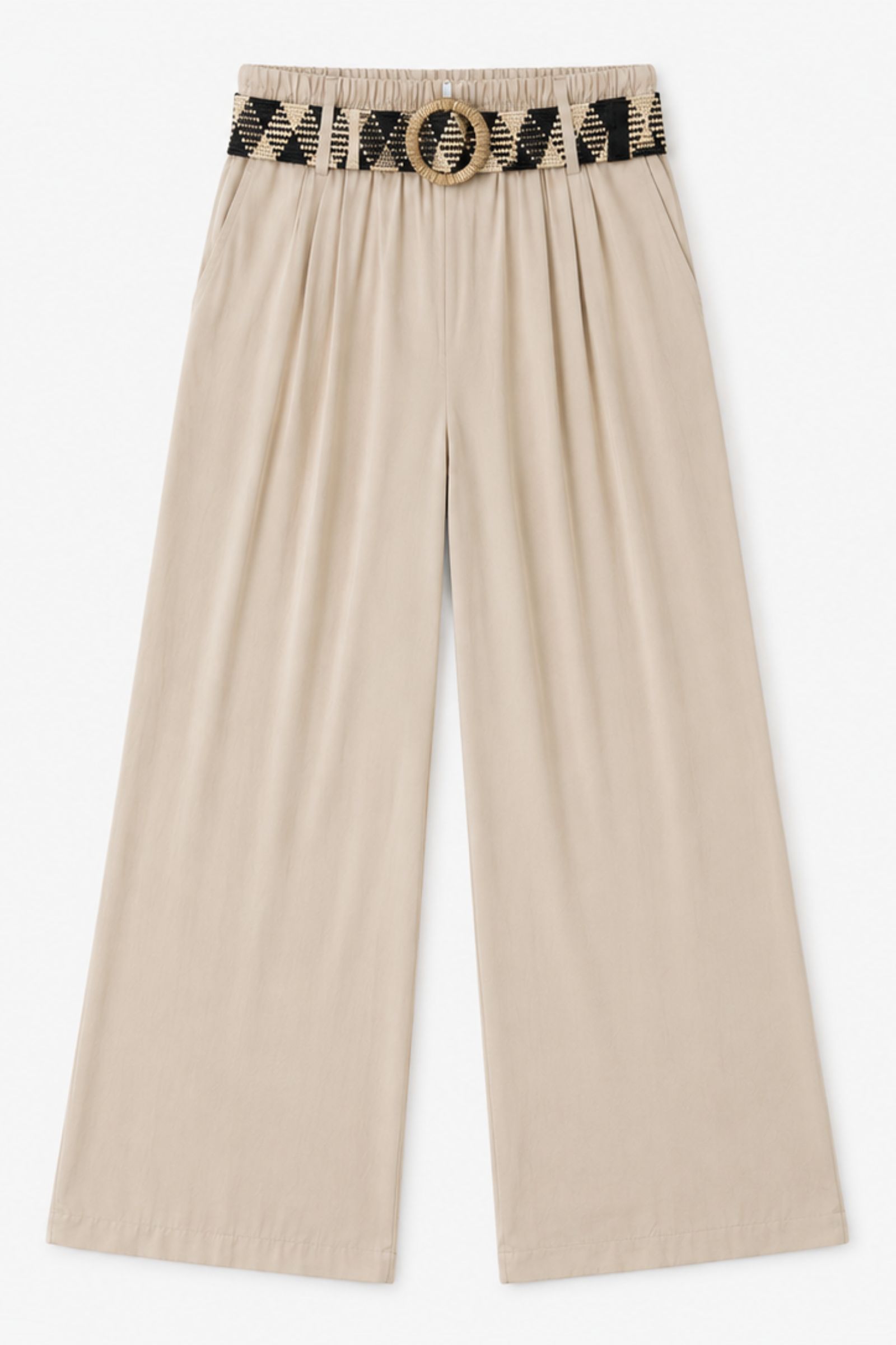 336 PANTALONI IN VISCOSA CON CINTURA - Beige, TU