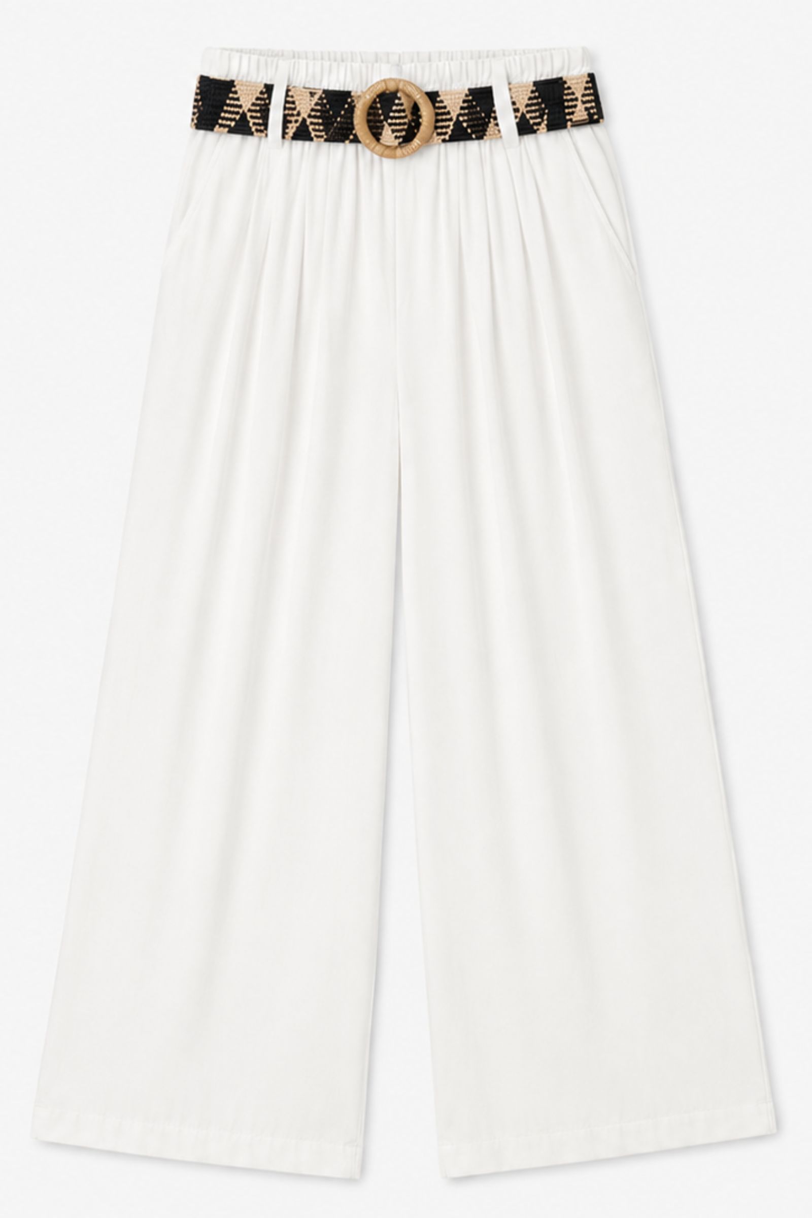 338 PANTALONI IN VISCOSA CON CINTURA - Panna, TU