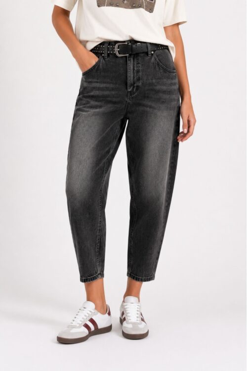 Alternative view of JEANS BARREL CON CINTURA BORCHIATA