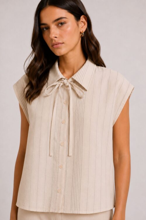 CAMICIA A RIGHE CON FIOCCO E PARTE POSTERIORE IN PIZZO