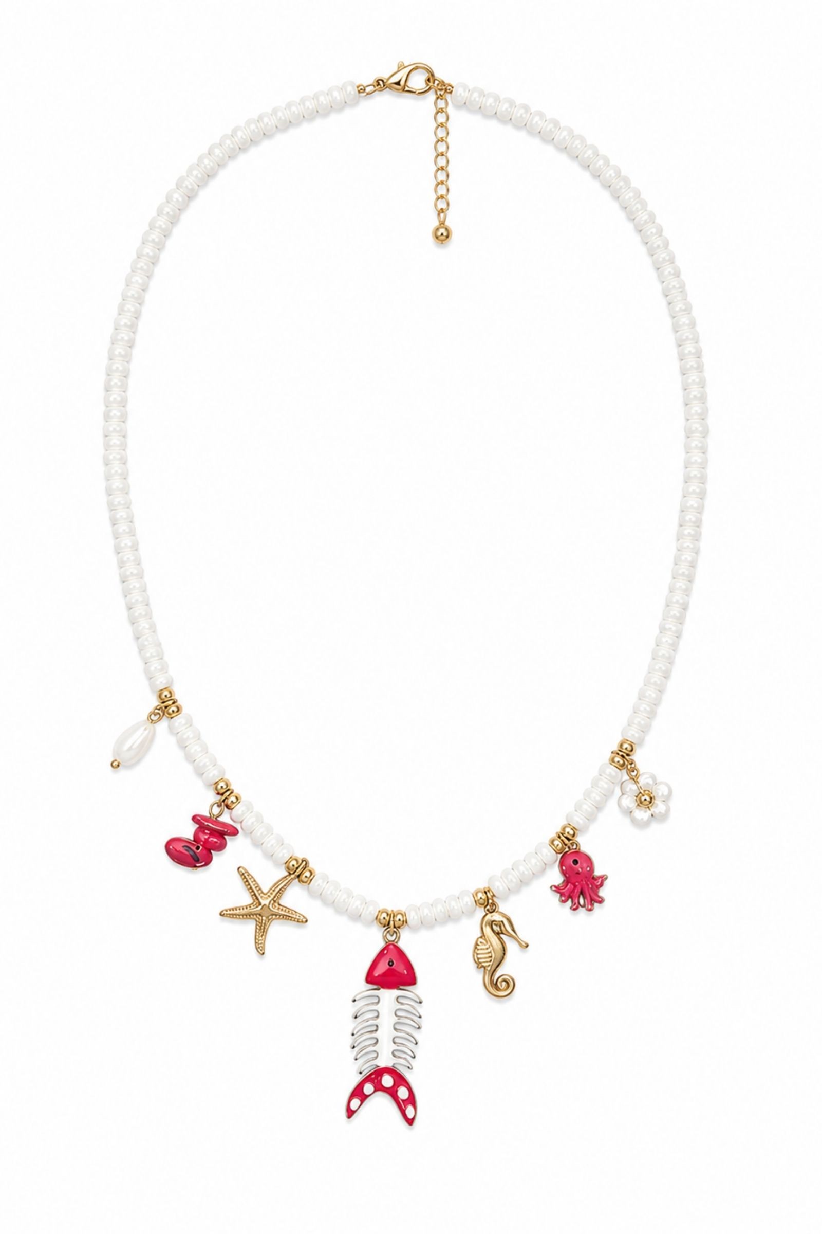 50 COLLANA CON CHARMS MARINI E PERLINE - Bianco, TU