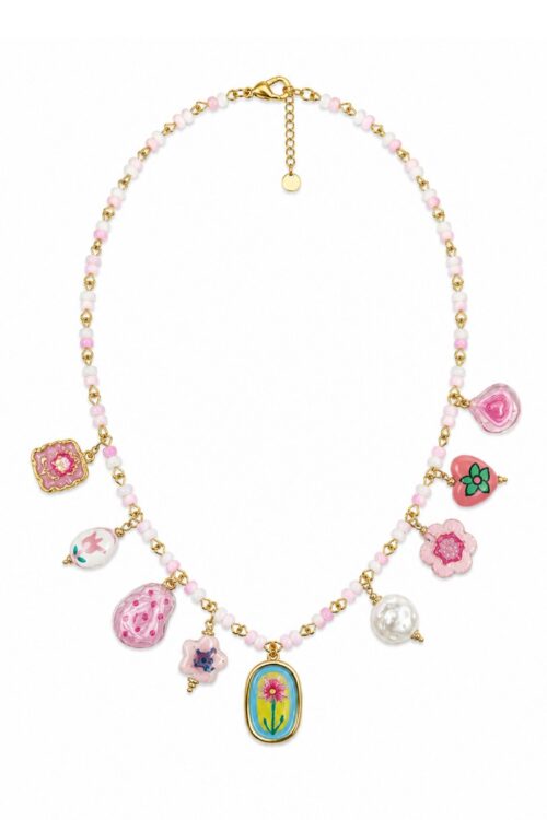COLLANA CON CHARMS FLOREALI E PERLINE