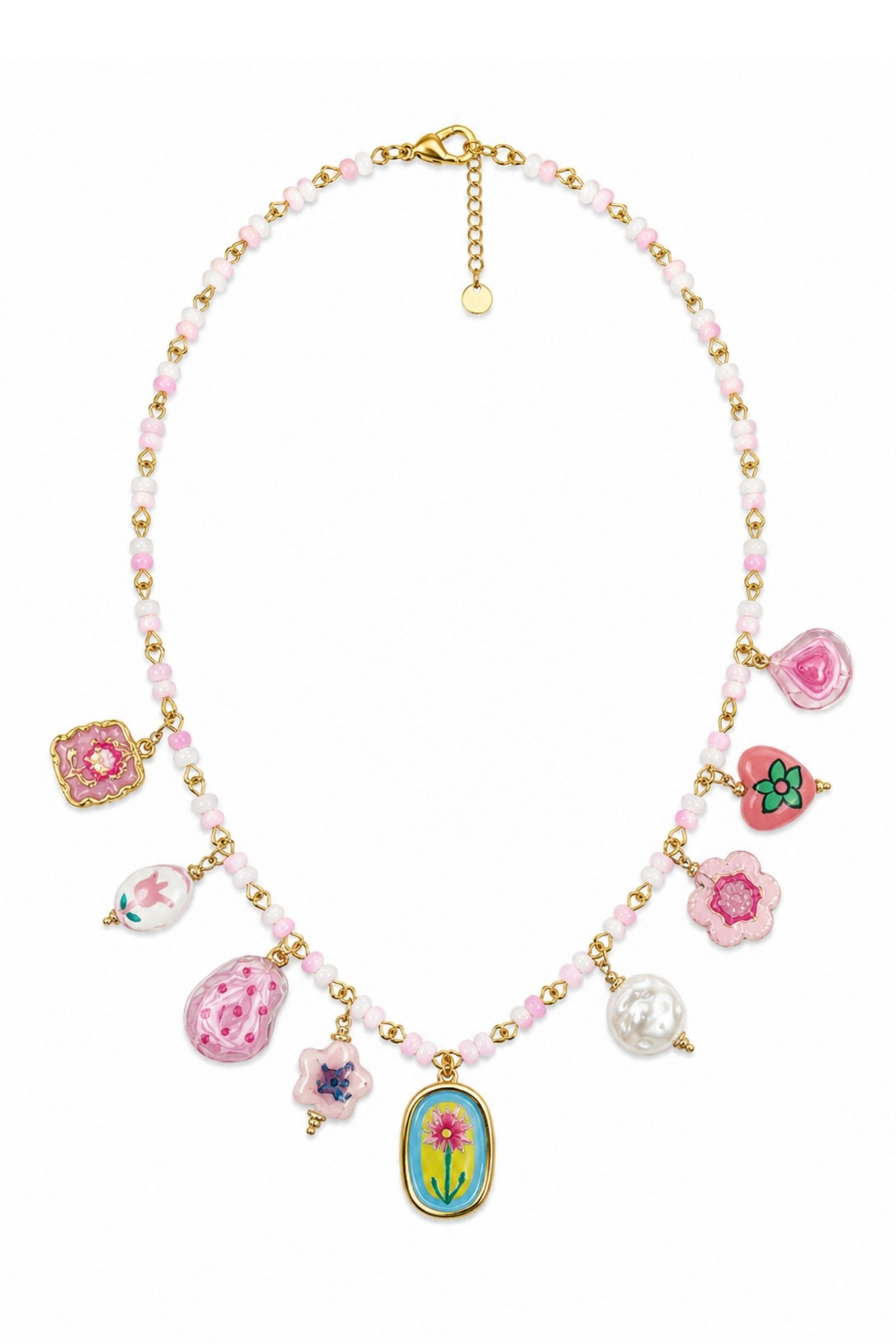 COLLANA CON CHARMS FLOREALI E PERLINE