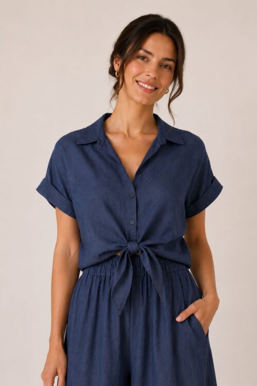CAMICIA CORTA CON NODO E MANICA AMPIA