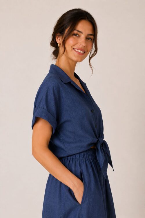 Alternative view of CAMICIA CORTA CON NODO E MANICA AMPIA