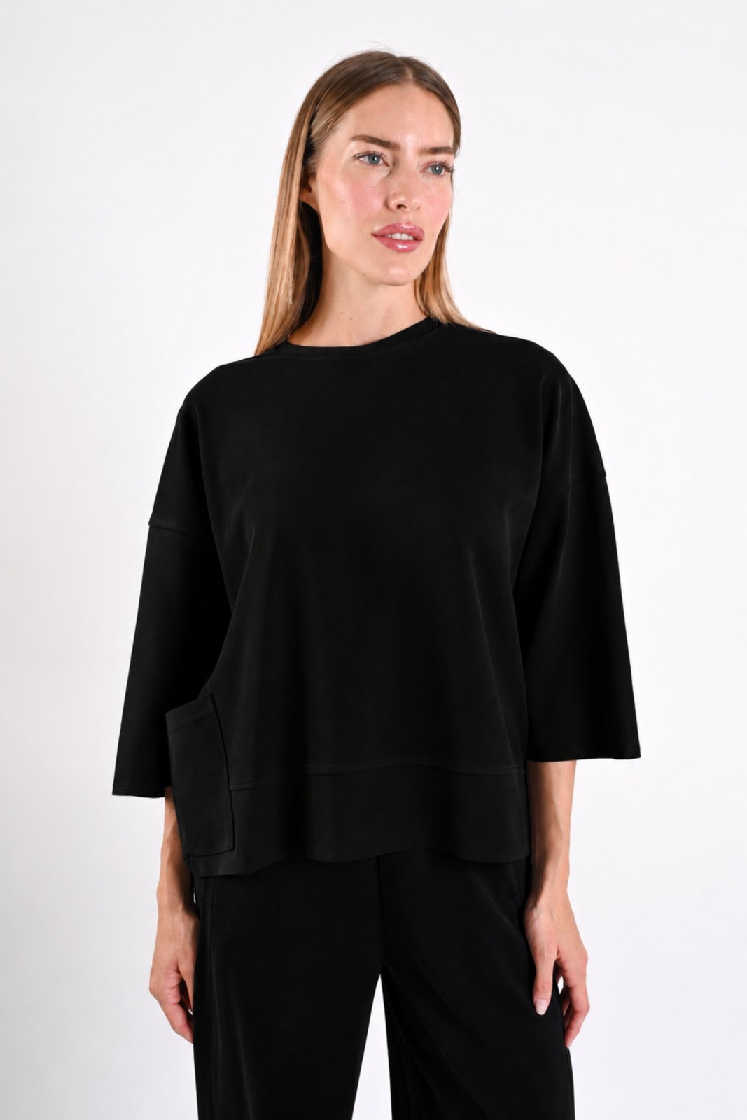 7 MAGLIA MORBIDA CON MANICHE A 3/4 - Nero, S