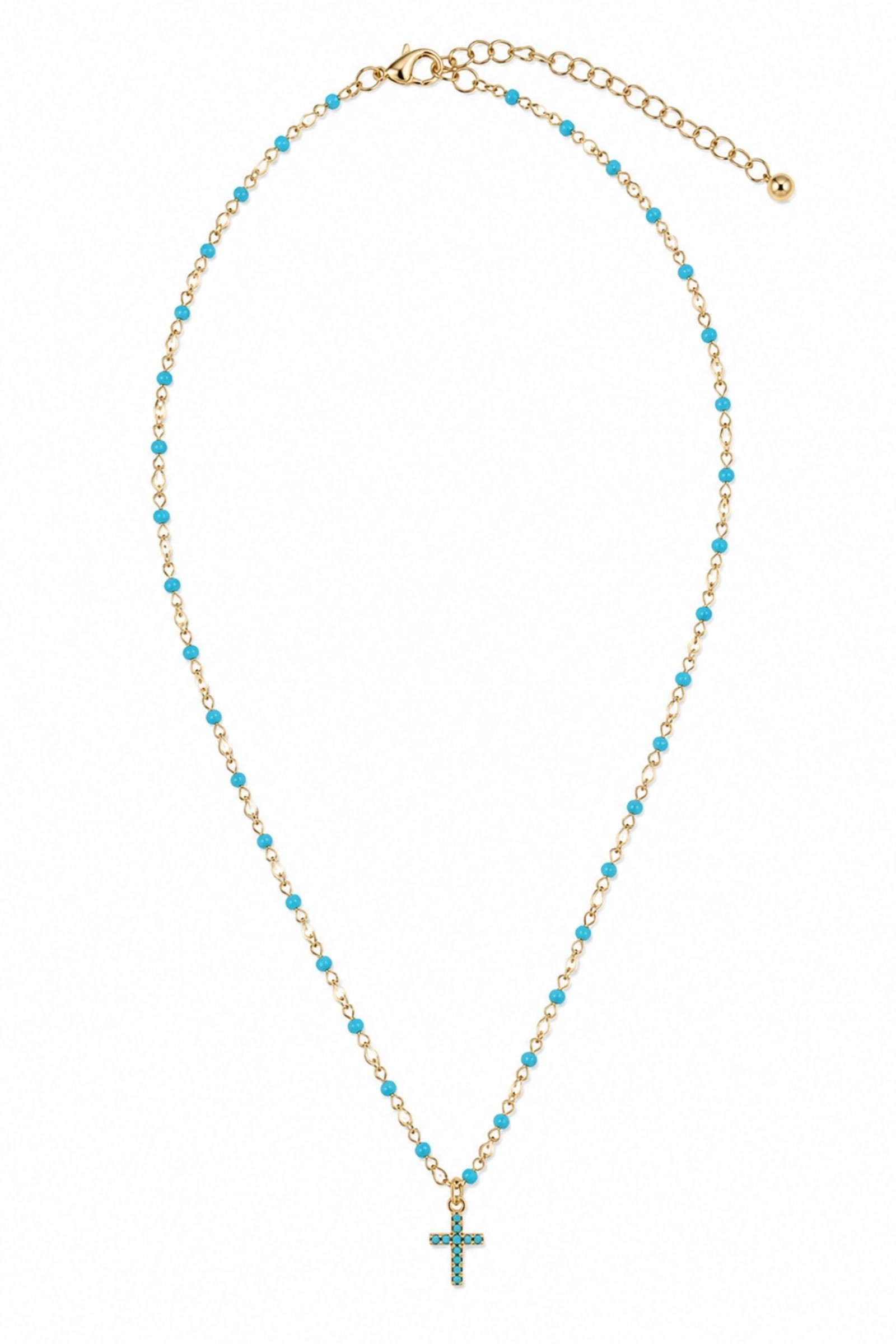 70 COLLANA CON CROCE E DETTAGLI COLORATI - Azzurro, TU