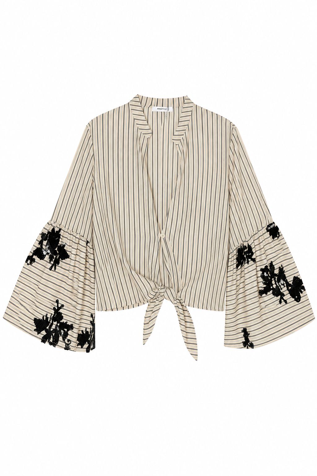 77369b2d-8d96-4762-866f-6a5acb82ce40 CAMICIA A RIGHE CON MANICHE A FARFALLA E DECORAZIONI IN PAILLETTES - Βούτυρο, TU