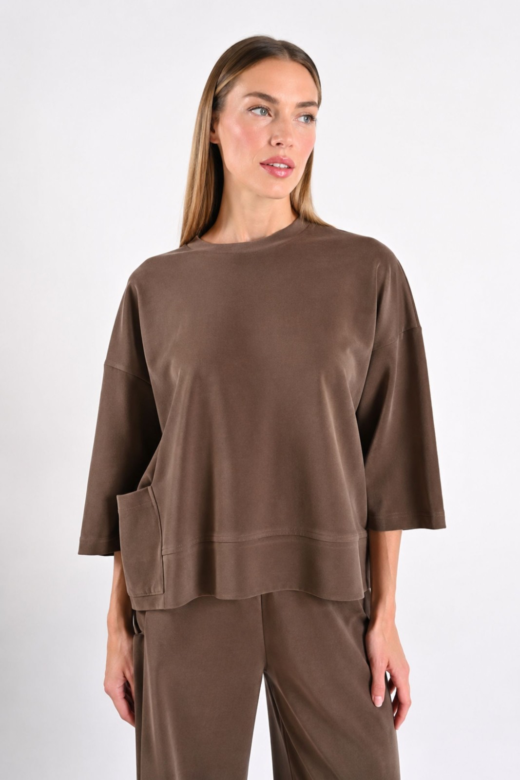 8 MAGLIA MORBIDA CON MANICHE A 3/4 - Fango, S