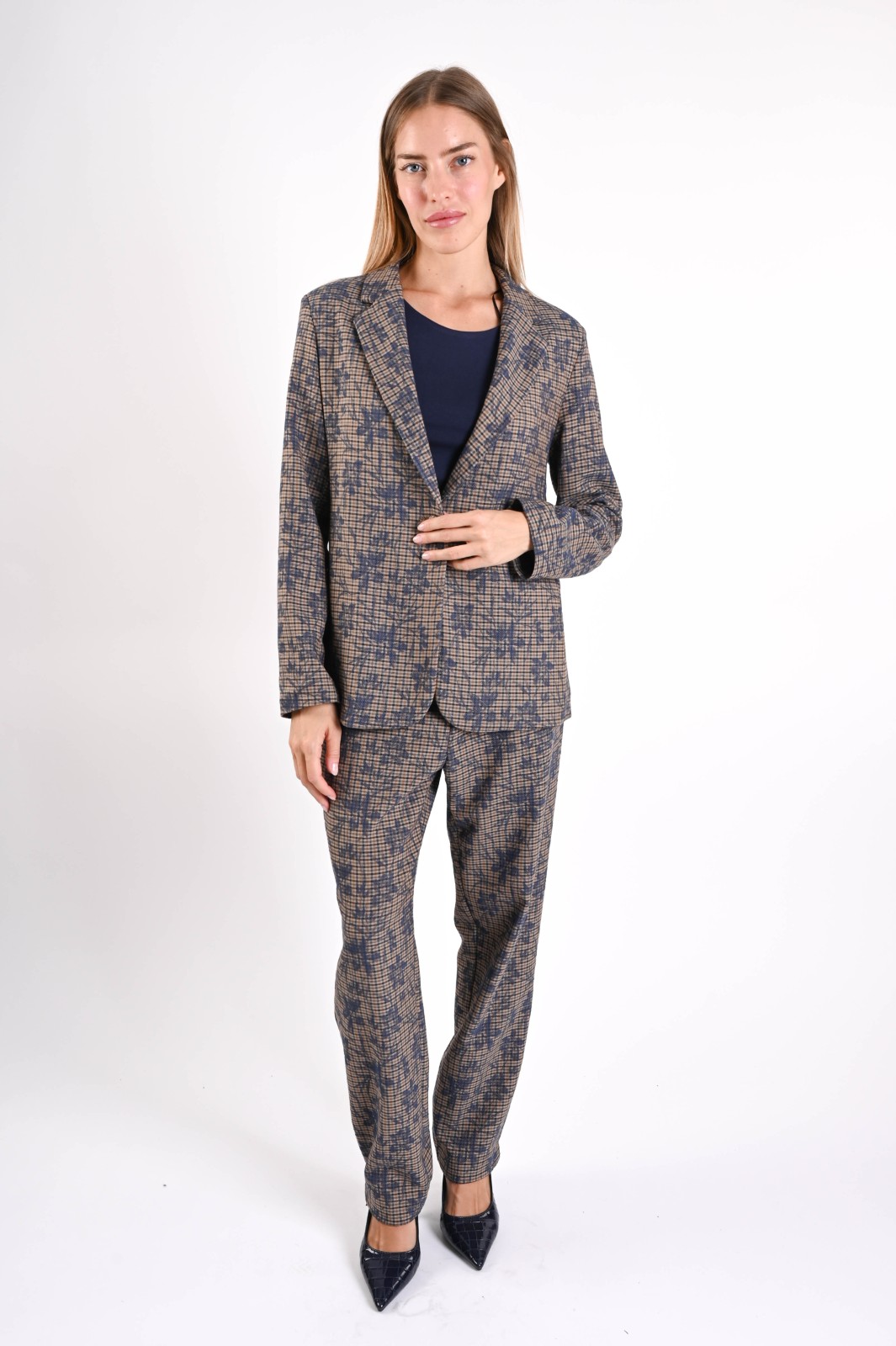 PANTALONI A QUADRI SLIM FIT CON RICAMI