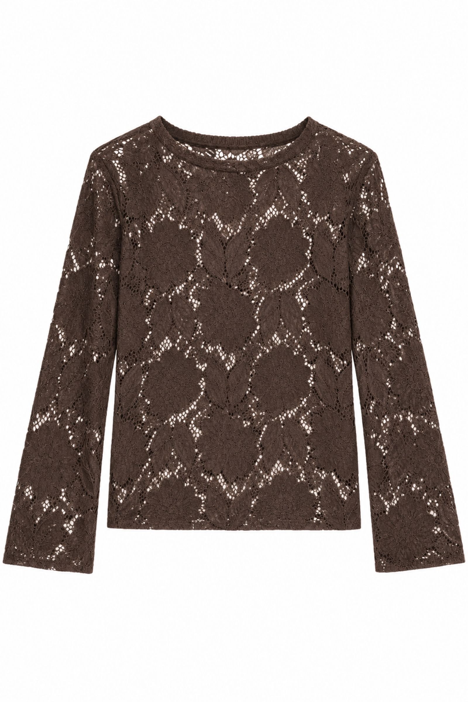 AM928-06_MORO BLUSA SEMITRASPARENTE IN PIZZO FLOREALE CON MANICHE A CAMPANA - Moro, S