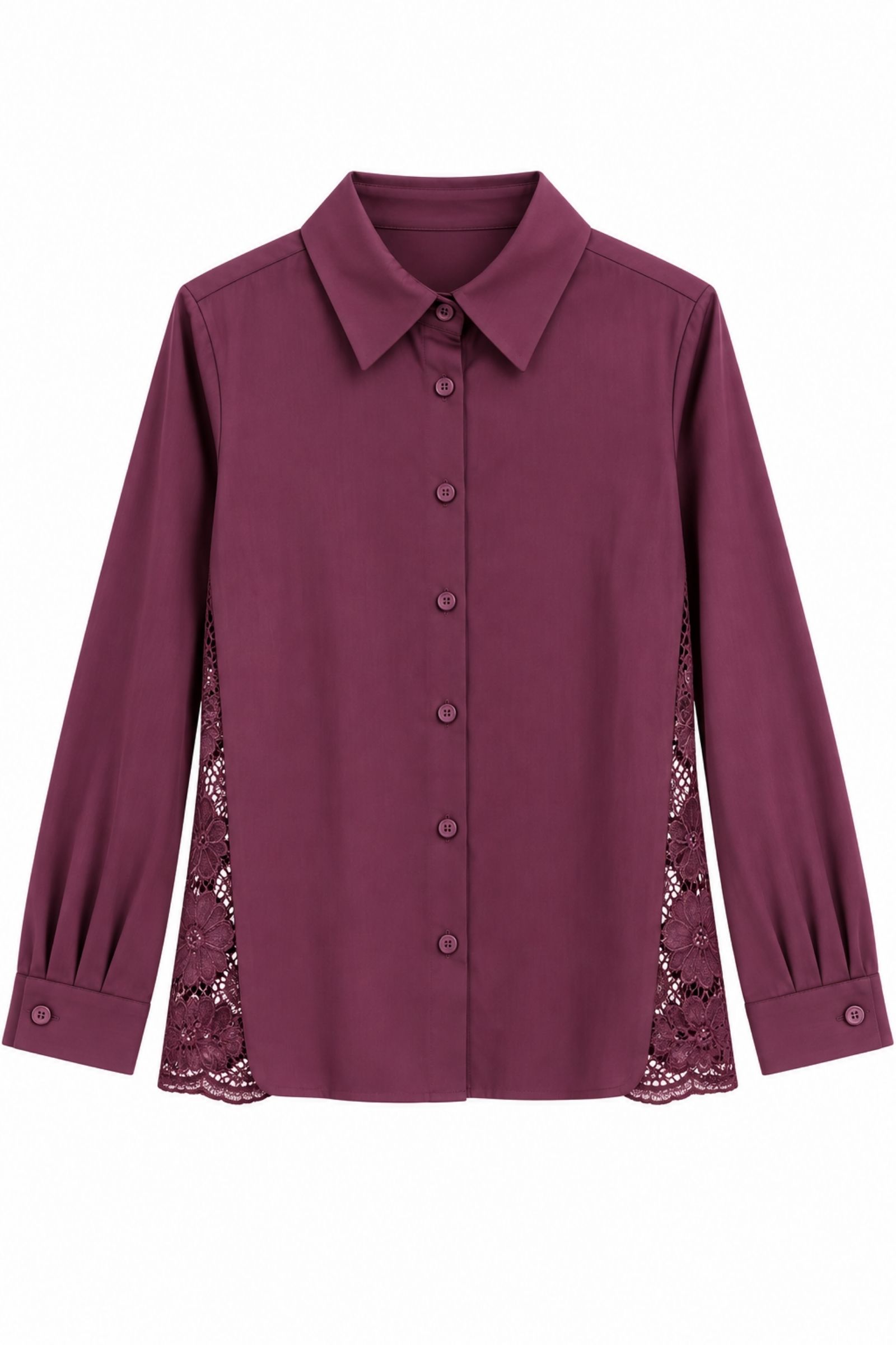 AM929-06_BORDEAUX CAMICIA CON INSERTI IN PIZZO FLOREALE - Bordeaux, S