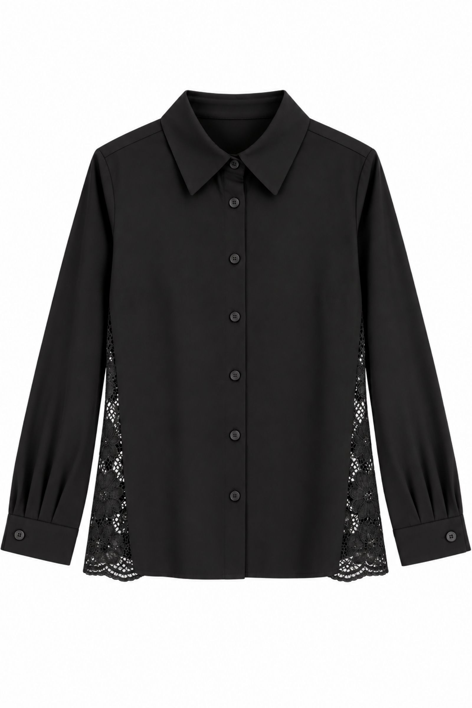 AM929-06_NERO CAMICIA CON INSERTI IN PIZZO FLOREALE - Nero, S