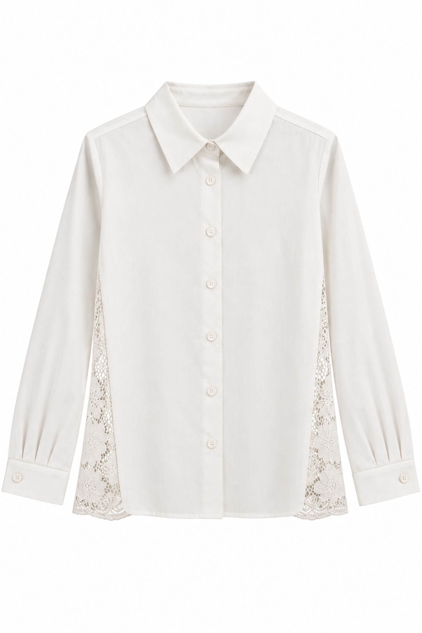 AM929-06_PANNA CAMICIA CON INSERTI IN PIZZO FLOREALE - Panna, S