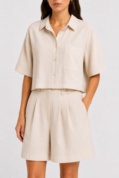 CAMICIA CROP IN MODAL A MANICHE CORTE