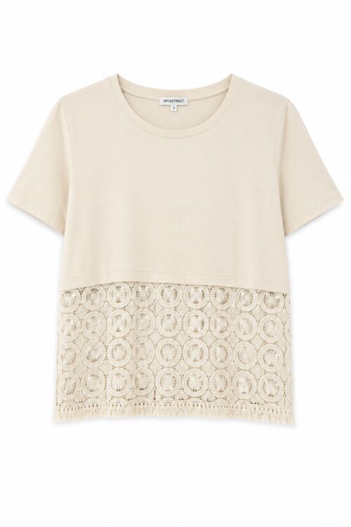 Alternative view of MAGLIA A MANICHE CORTE CON INSERTO IN CROCHET SULLA INFERIORE