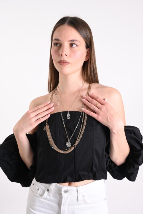 Alternative view of COLLANA MULTIFILO CON CATENE E CHARM